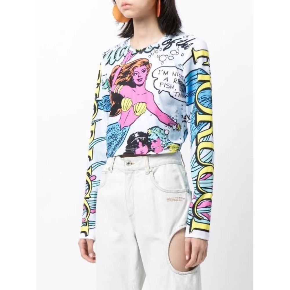 Fiorucci Princess Of The Sea Top Mermaid Graphic Long Sleeve White Multi Size M